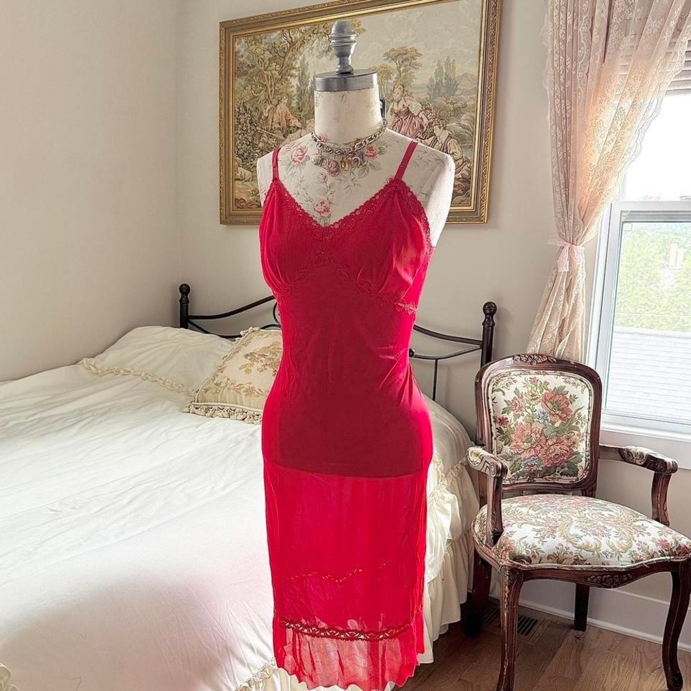 red slip dress 70s kayser red slip dress size 34
